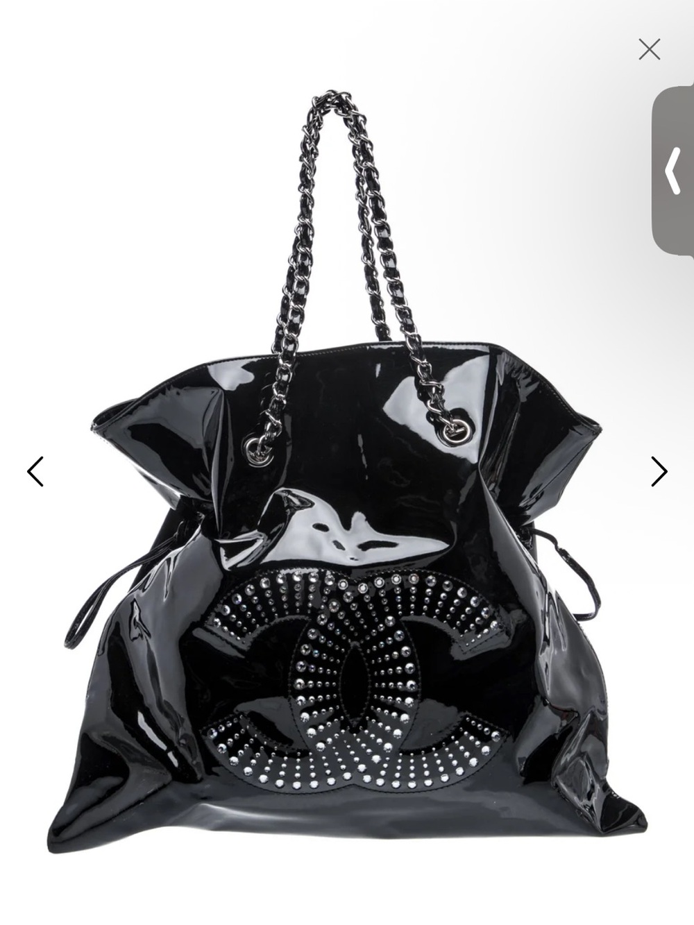 Chanel large black Patent Leather Crystal Studded Double-C Toggle Bon Bon Tote